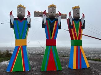 Three wooden effigies situated on Calton Hill