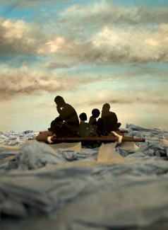 artwork of people in a small boat