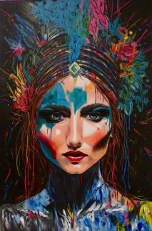 painting of woman in colourful headress